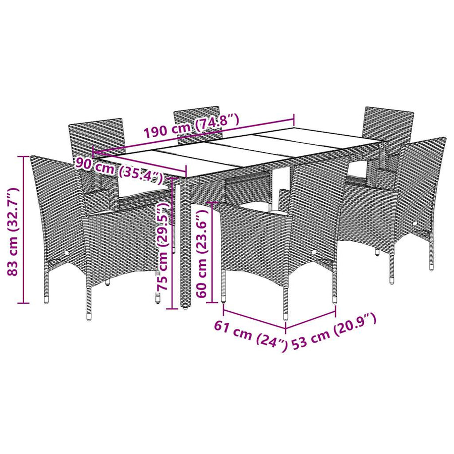 7 Piece Garden Dining Set with Cushions Light Grey