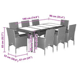 9 Piece Garden Dining Set with Cushions Light Grey Poly Rattan and Glass