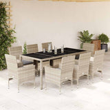 9 Piece Garden Dining Set with Cushions Light Grey Poly Rattan and Glass