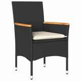 9 Piece Garden Dining Set with Cushions Black Poly Rattan and Acacia - Side View