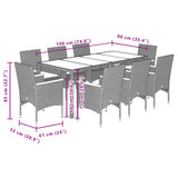 9 Piece Garden Dining Set with Cushions Black Poly Rattan and Acacia