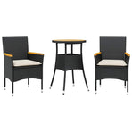3 Piece Garden Dining Set with Cushions Black