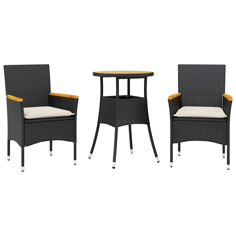 3 Piece Garden Dining Set with Cushions Black