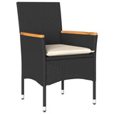 3 Piece Garden Dining Set with Cushions Black Poly Rattan and Acacia - Side View