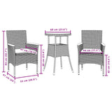 3 Piece Garden Dining Set with Cushions Black Poly Rattan and Acacia - Close-Up Angle