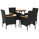 5 Piece Garden Dining Set with Cushions Black Poly Rattan and Acacia - Front View