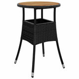 5 Piece Garden Dining Set with Cushions Black Poly Rattan and Acacia