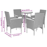 5 Piece Garden Dining Set with Cushions Black Poly Rattan and Acacia - Close-Up Angle