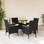 5 Piece Garden Dining Set with Cushions Black