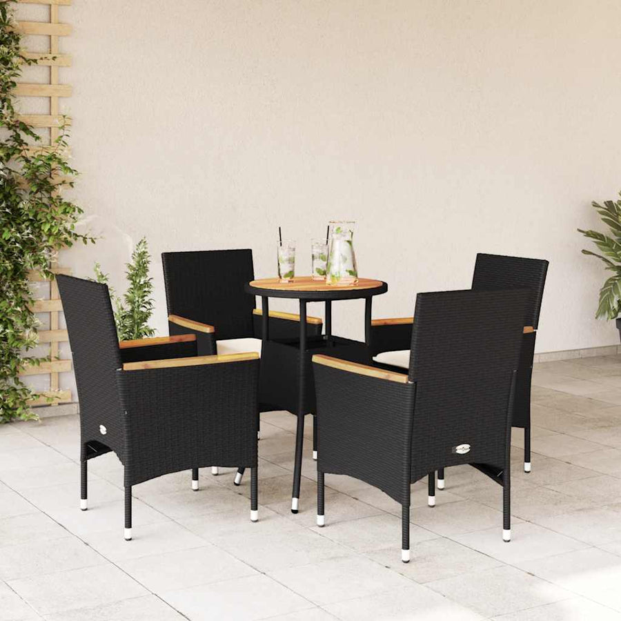 5 Piece Garden Dining Set with Cushions Black