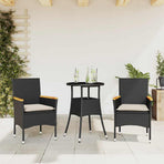 3 Piece Garden Dining Set with Cushions Black Poly Rattan&Glass