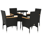 5 Piece Garden Dining Set with Cushions Black Poly Rattan&Glass