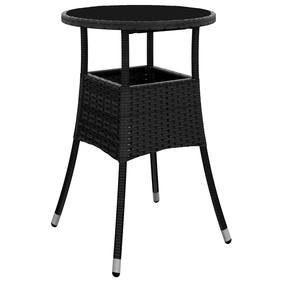 5 Piece Garden Dining Set with Cushions Black Poly Rattan&Glass