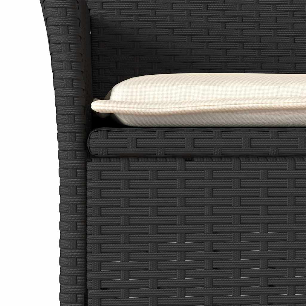 5 Piece Garden Dining Set with Cushions Black Poly Rattan and Glass
