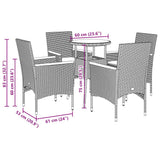 5 Piece Garden Dining Set with Cushions Black Poly Rattan and Glass