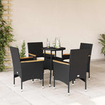 5 Piece Garden Dining Set with Cushions Black Poly Rattan&Glass