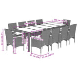 11 Piece Garden Dining Set with Cushions Black Poly Rattan and Glass - Close-Up Angle
