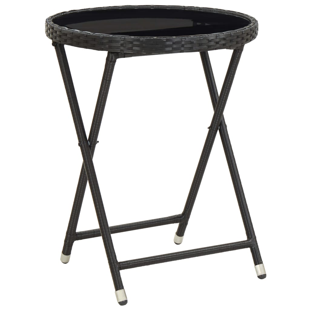 3 Piece Bistro Set with Cushions Black Poly Rattan and Glass