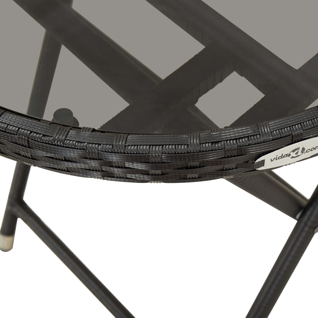 3 Piece Bistro Set with Cushions Black Poly Rattan and Glass