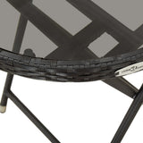 3 Piece Bistro Set with Cushions Black Poly Rattan and Glass - Rear View