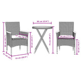 3 Piece Bistro Set with Cushions Black Poly Rattan and Glass - Close-Up Angle