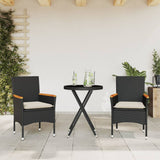 3 Piece Bistro Set with Cushions Black Poly Rattan and Glass
