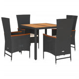 5 Piece Garden Dining Set with Cushions Black Poly Rattan - Front View