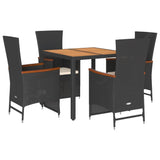 5 Piece Garden Dining Set with Cushions Black Poly Rattan - Front View