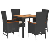 5 Piece Garden Dining Set with Cushions Black Poly Rattan - Front View