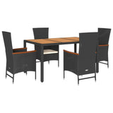 5 Piece Garden Dining Set with Cushions Black Poly Rattan - Front View