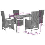 5 Piece Garden Dining Set with Cushions Black Poly Rattan - 45-Degree Angle