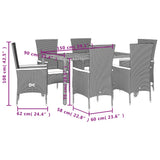 7 Piece Garden Dining Set with Cushions Black Poly Rattan - 45-Degree Angle