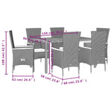 7 Piece Garden Dining Set with Cushions Black Poly Rattan - 45-Degree Angle