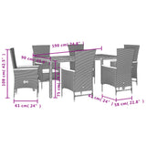 7 Piece Garden Dining Set with Cushions Black Poly Rattan - 45-Degree Angle