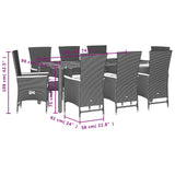 9 Piece Garden Dining Set with Cushions Black Poly Rattan - 45-Degree Angle