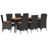 9 Piece Garden Dining Set with Cushions Black Poly Rattan - Front View