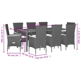 9 Piece Garden Dining Set with Cushions Black Poly Rattan - 45-Degree Angle