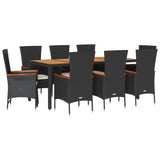 9 Piece Garden Dining Set with Cushions Black Poly Rattan - Front View