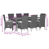 9 Piece Garden Dining Set with Cushions Black Poly Rattan
