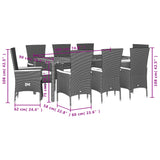 9 Piece Garden Dining Set with Cushions Black Poly Rattan - 45-Degree Angle