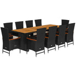 11 Piece Garden Dining Set with Cushions Black Poly Rattan