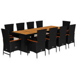 11 Piece Garden Dining Set with Cushions Black Poly Rattan