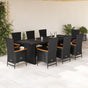 9 Piece Garden Dining Set with Cushions Black Poly Rattan