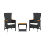 3 Piece Garden Dining Set with Cushions Black Poly Rattan - Front View