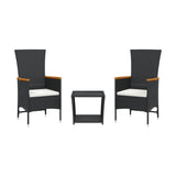 3 Piece Garden Dining Set with Cushions Black Poly Rattan - Front View