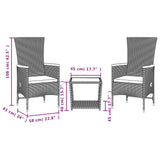 3 Piece Garden Dining Set with Cushions Black Poly Rattan - 45-Degree Angle