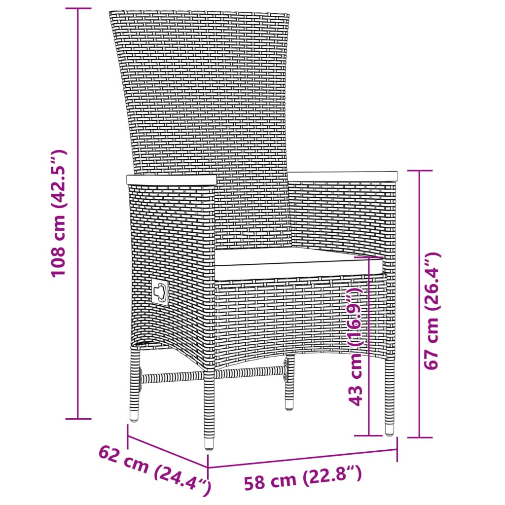 9 Piece Garden Dining Set with Cushions Grey Poly Rattan