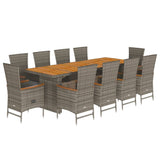 11 Piece Garden Dining Set with Cushions Grey Poly Rattan - Front View