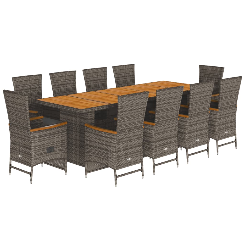 11 Piece Garden Dining Set with Cushions Grey Poly Rattan