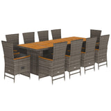 11 Piece Garden Dining Set with Cushions Grey Poly Rattan - Front View